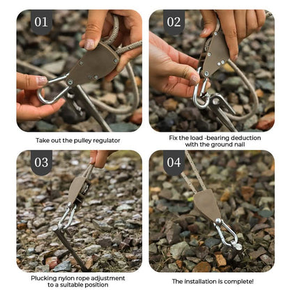 🔥55% DE RÉDUCTION🪢Tente fixe réglable portable - Corde de camping à poulie à dégagement rapide haute résistance🌳 (4 pièces/ensemble)